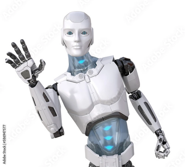 Fototapeta Greeting robot waves his hand