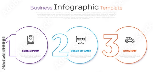 Fototapeta Set line Train, Location with taxi and Car. Business infographic template. Vector