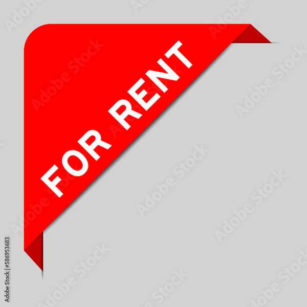 Fototapeta Red color of corner label banner with word for rent on gray background