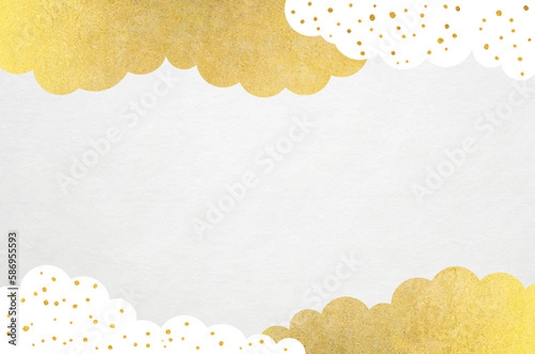 Fototapeta White washi paper with gold clouds and sky landscape pattern. Traditional Japanese paper texture background.