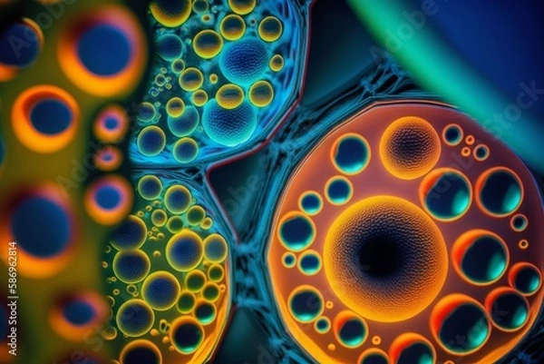 Fototapeta abstract image of human cells vibrant orange created with Generative AI technology