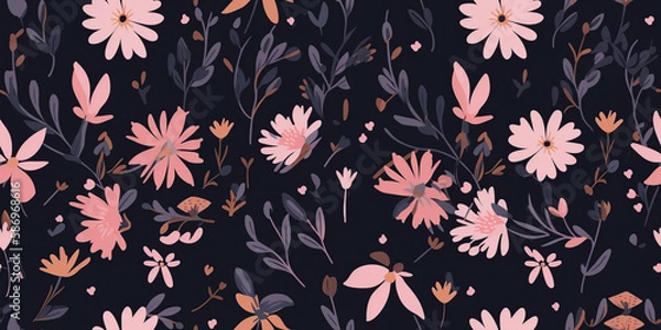 Fototapeta Full Frame Shot Of Vintage Beautiful flowers Wallpaper With Floral Patterns, Illustration, generative AI.