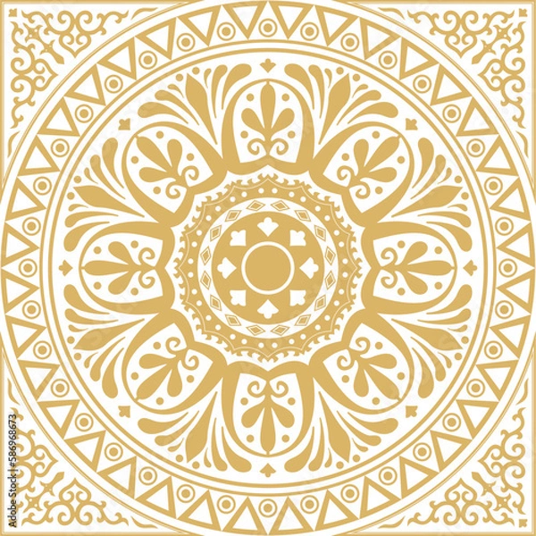 Fototapeta Vector gold square classical ornament of Ancient Greece and Roman Empire. Tile, Arabesque, Byzantine pattern..