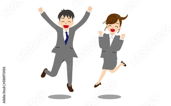 Fototapeta ジャンプするスーツの男女　ガッツポーズ　主線なし4