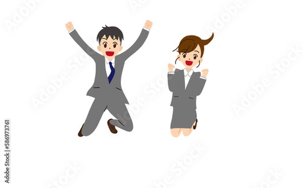 Fototapeta ジャンプするスーツの男女　ガッツポーズ　主線なし5