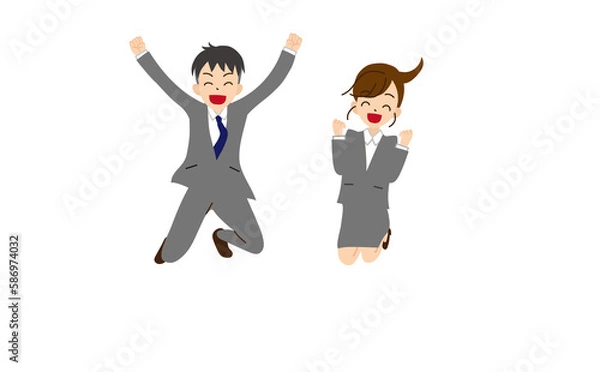 Fototapeta ジャンプするスーツの男女　ガッツポーズ　主線なし6