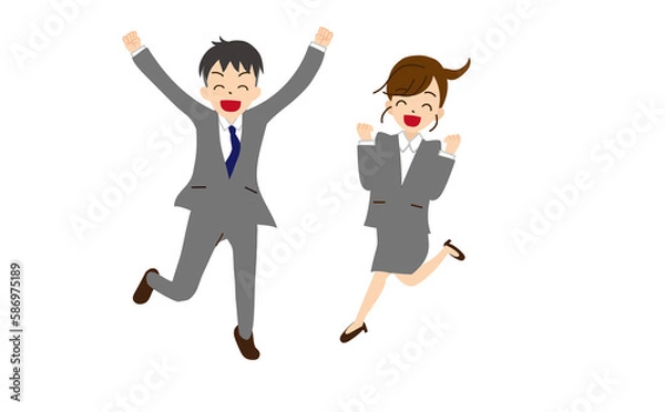 Fototapeta ジャンプするスーツの男女　ガッツポーズ　主線なし8