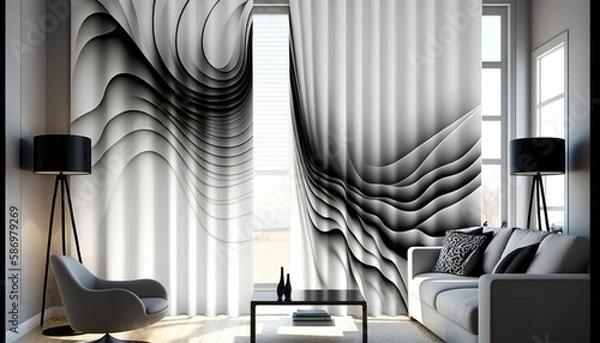 Fototapeta the beautiful patterned curtain also affects the atmosphere of the living room