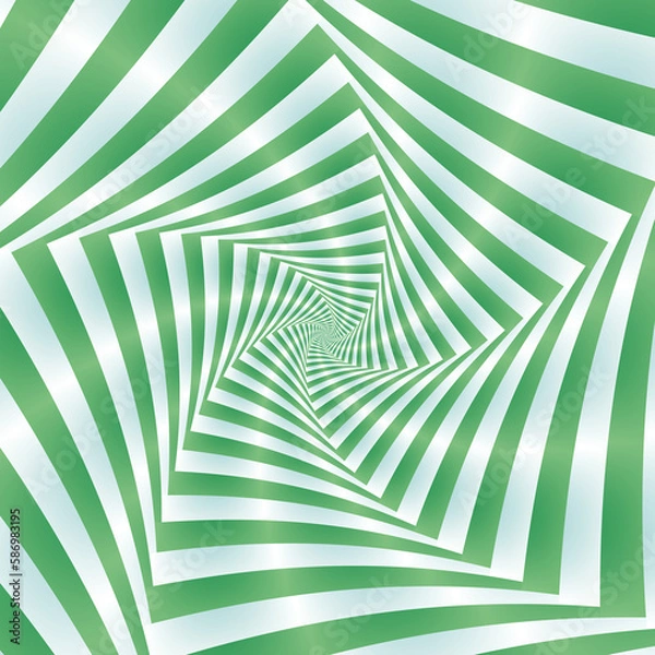 Obraz Striped Spiral in Green and Pale Blue. 
A digital abstract fractal work with a five sided striped spiral design in green and pale blue.