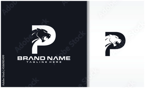Obraz Letter p with panther head icon logo vector image