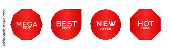 Obraz Set of Price tags. Discount red ribbons. Sale and shopping tags. Vector collection