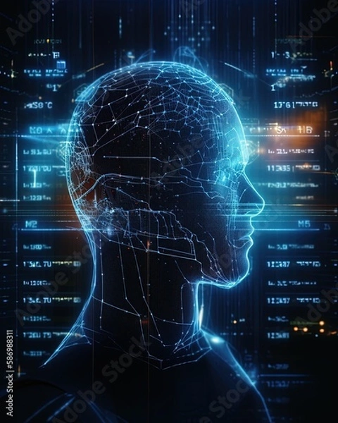 Fototapeta Artifical intelligence - cyber person with code background - Generative AI