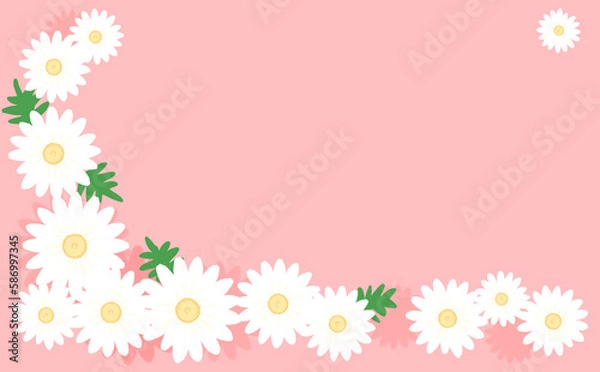Obraz 白いマーガレットのL字フレーム ピンク背景 イラスト素材 色違い・差分有