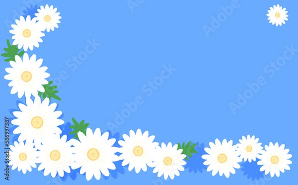 Obraz 白いマーガレットのL字フレーム スカイブルー背景 イラスト素材 色違い・差分有