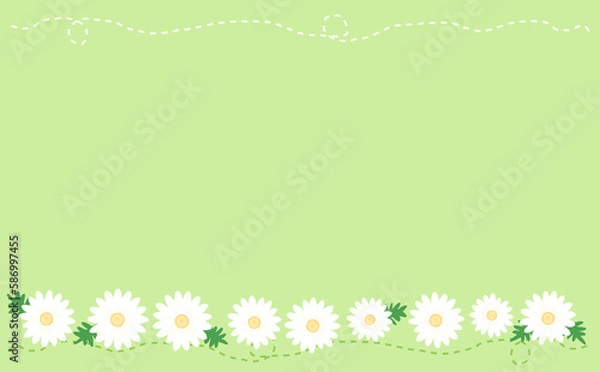 Obraz 一列に並んだ白いマーガレッット ライトグリーン背景 イラスト素材 色違い・差分有
