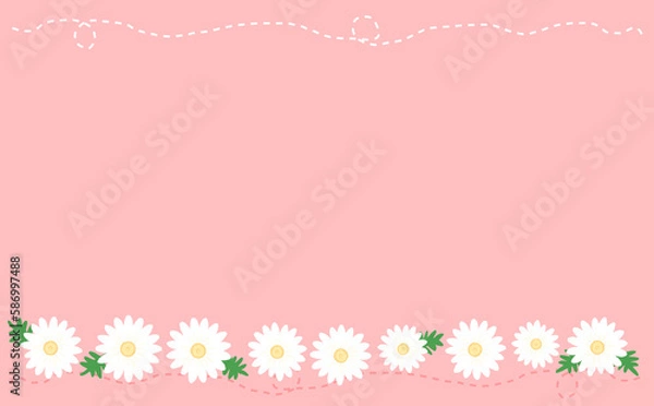 Obraz 一列に並んだ白いマーガレッット ピンク背景 イラスト素材 色違い・差分有