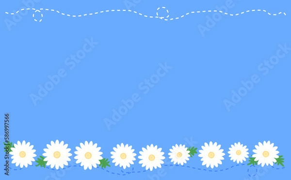 Obraz 一列に並んだ白いマーガレッット ライトブルー背景 イラスト素材 色違い・差分有