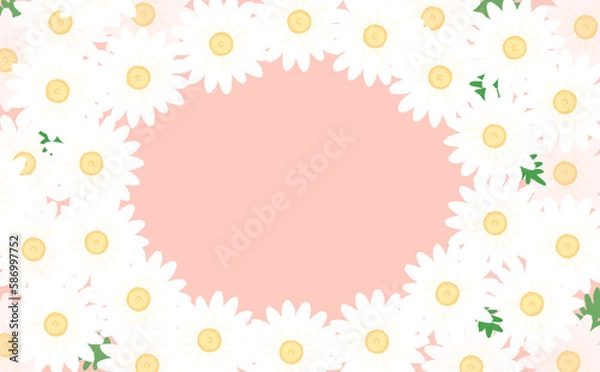 Obraz 白いマーガレットの楕円形フレーム ピンク背景 イラスト素材 色違い・差分有