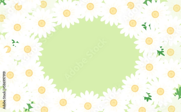 Obraz 白いマーガレットの楕円形フレーム ライトグリーン背景 イラスト素材 色違い・差分有