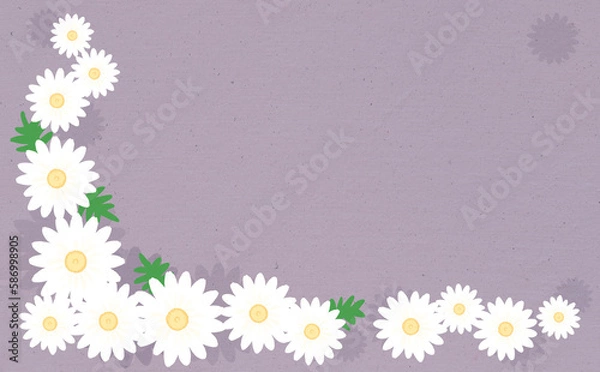 Obraz 白いマーガレットのL字フレーム 渋めパープル背景 イラスト素材 色違い・差分有