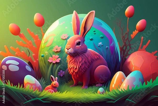 Obraz Colorful Easter Bunny with eggs