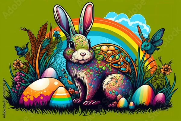 Obraz Colorful Easter Bunny with eggs