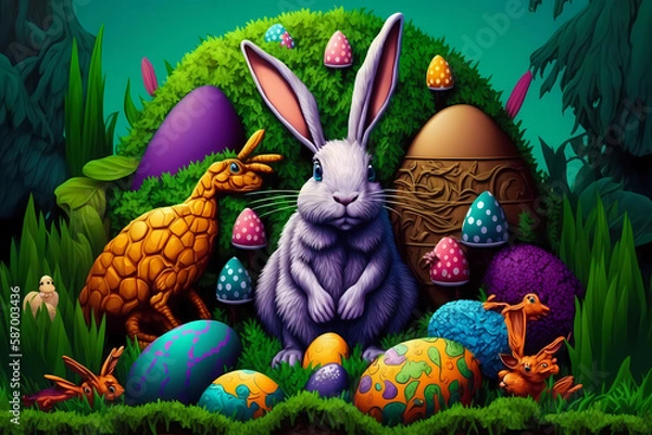 Obraz Colorful Easter Bunny with eggs