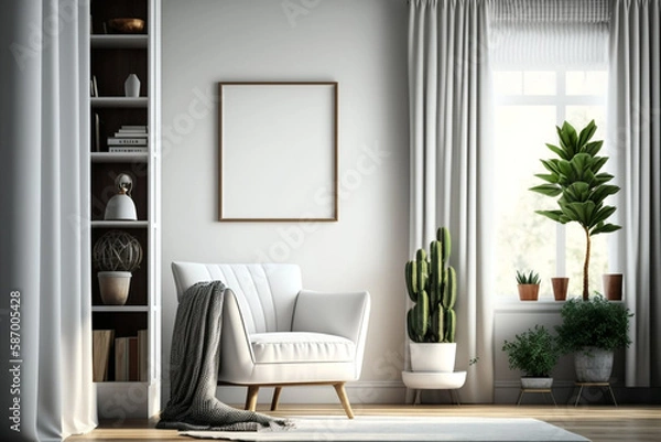 Fototapeta Cozy living room interior with modern decor elements generative ai