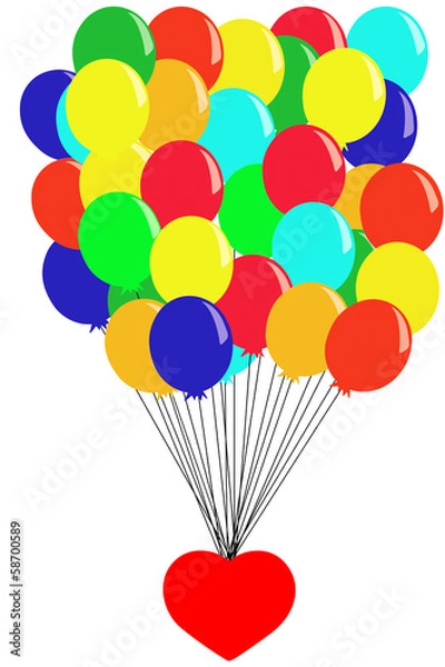 Obraz Serce lecące z balonami - ilustracja