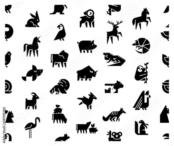 Fototapeta Seamless pattern with Animals logos. Animal logo set. Geometrical abstract logos. Icon design