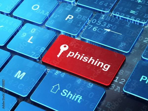 Obraz Pojęcie prywatności: klucz i phishing na klawiaturze komputera