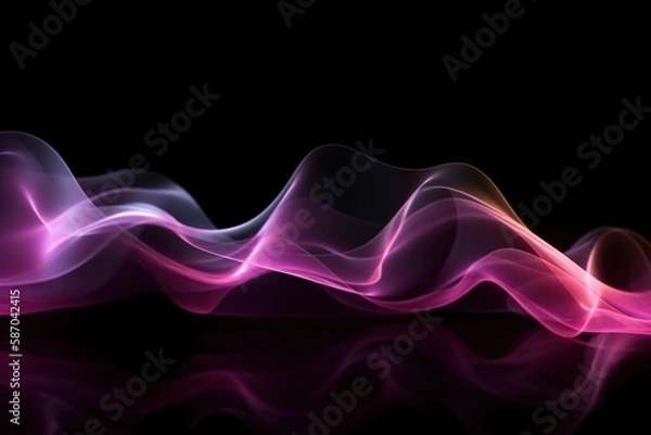 Fototapeta  a pink and purple wave of smoke on a black background with a reflection of the smoke on the floor and the reflection of the smoke on the floor.  generative ai