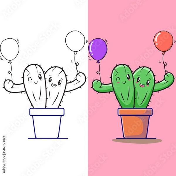 Fototapeta Cactus Vector Illustration with coloring page