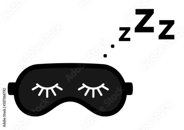 Obraz Zzz sleep snore with eye mask vector icon. Night sleepy noise sound illustration. Black signs isolated on white background.