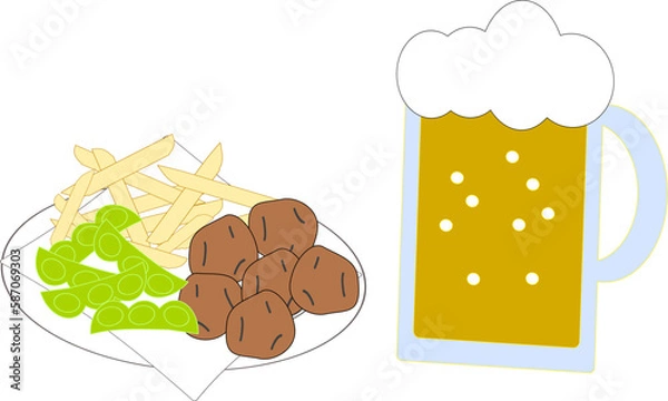 Obraz ビールジョッキとおつまみセット