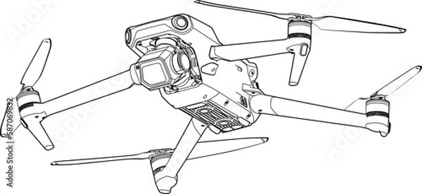 Obraz Drone Quadrocopter FPV Line Stroke. Drone Vector Isolated. White Background.