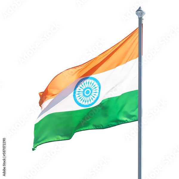 Obraz Indian flag on flagpole. Isolated png with transparency