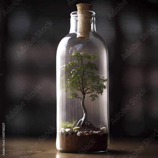 Fototapeta Tree inside a bottle - by generative ai