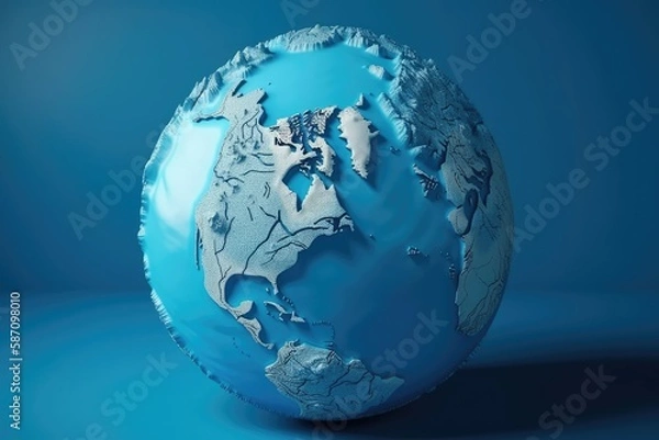Fototapeta blue and white globe on a blue background. Generative AI