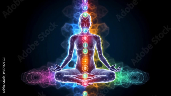 Obraz Concept of meditation and spiritual practice, expanding of consciousness, chakras and astral body activation, mystical inspiration image. Generative ai