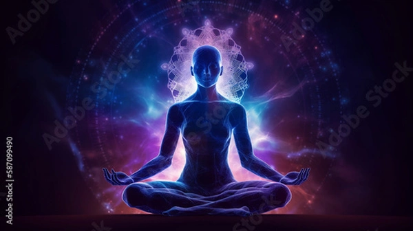 Obraz Concept of meditation and spiritual practice, expanding of consciousness, chakras and astral body activation, mystical inspiration image. Generative ai