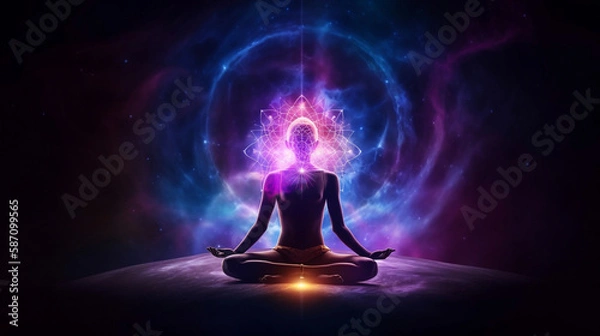 Obraz Concept of meditation and spiritual practice, expanding of consciousness, chakras and astral body activation, mystical inspiration image. Generative ai