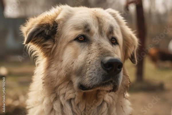 Fototapeta large dog portrait of a central asian shepherd named Alabai. Generative AI