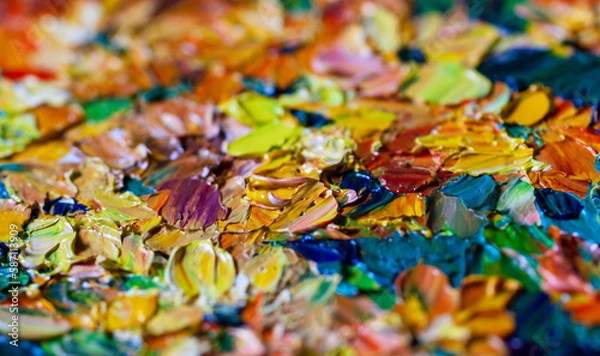 Fototapeta Background of brush strokes with oil paints with yellow flowers