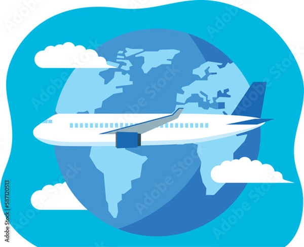 Fototapeta 飛行機と地球のイラスト