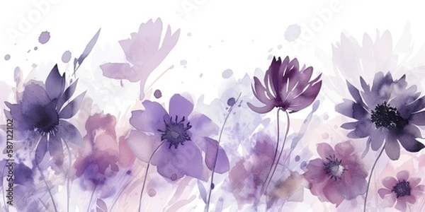 Fototapeta Watercolor Flowers creating a background with space for Copy  - Generative AI Art