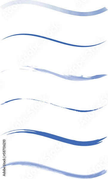 Obraz 青い曲線のライン素材　波線　アンダーライン　青