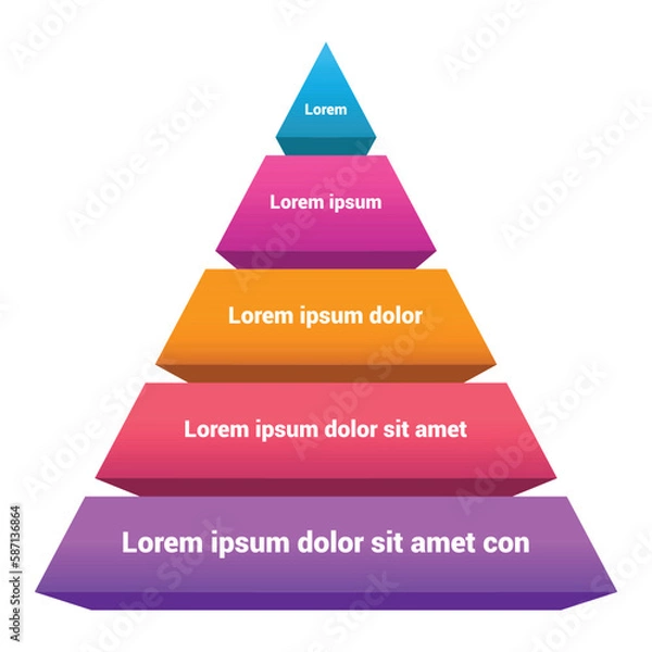 Fototapeta Pyramid Infographic, funnel pyramid business infographic with 5 charts. Template can be edited, recolored, editable. EPS Vector	
