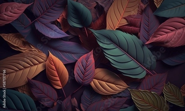 Obraz colorful leaves abstract background. Generative AI