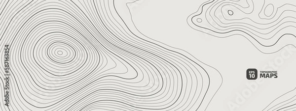 Fototapeta The stylized height of the topographic contour in lines. The concept of a conditional geography scheme and the terrain path. Black & White. Wide size. Vector illustration.	